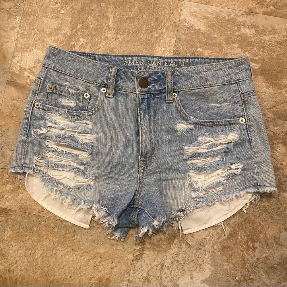 American Eagle ripped denim hi-rise shorts